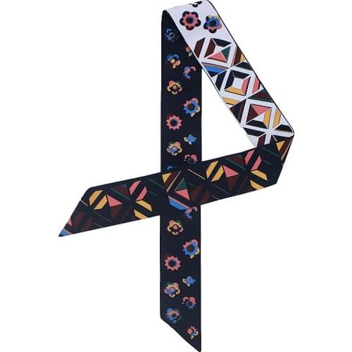 2020 New Small Scarf female bow ties Floral Print Women Silk Scarf Fashion Head Scarf Brand Handle Bag Ribbons Long Scarves