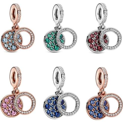 2021 Valentines Day New Fit Original Pandora Bracelet 925 Sterling Silver Beads Pave Blue Green Red Zircon Charm Women DIY Gift