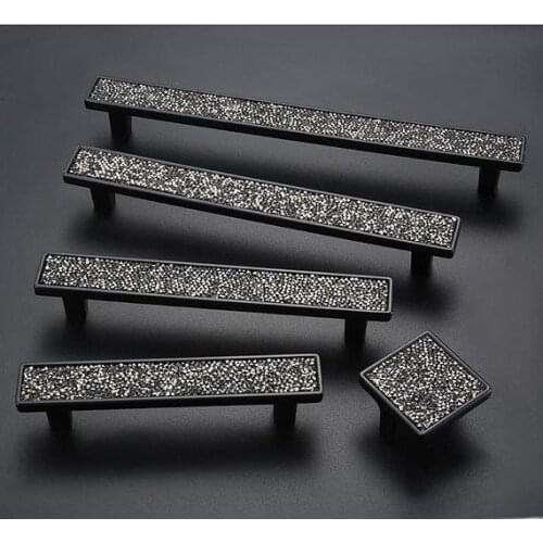 3.75'' 5'' 6.3'' 7.55'' Rhinestone Black Drawer Pull Handle Knob Cabinet Pulls Handles Kitchen Door Handles Knob Dresser Knob