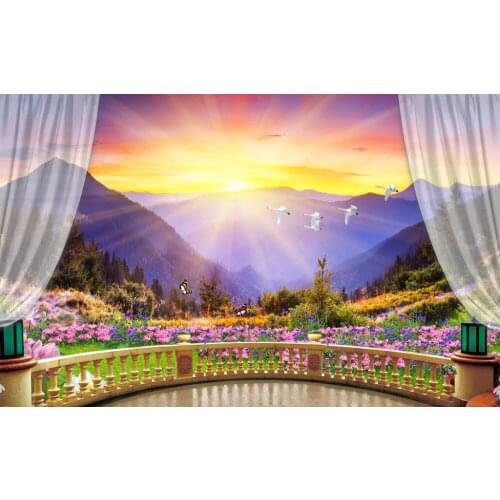 3D Curtain Balcony Sunset Scenery Modern Luxury 3D Curtains Drapes For Bedroom Living Room Office Hotel Cortinas