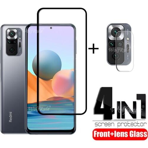 4-in-1 For Xiaomi Redmi Note 10 Pro Glass For Redmi Note 10 Pro Full Cover Screen Protector For Redmi Note 9 T 10 Pro Lens Glass