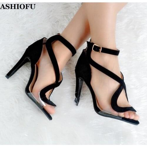 ASHIOFU Whole Sale Handmade Womens High Heel Sandals X-straps Simple-style Party Summer Shoes Peep-toe Daily Wear Sandals Shoes