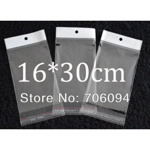 FreeShipping 16*30cm,500pcs/lot Clear Self Adhesive Seal Poly Opp Plastic Bag With Header ,Hole Jewelry Earring Packing bag