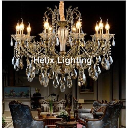 Free Shipping Brass Color Antique Crystal Chandelier Lingting Luxurious E14 AC LED Brass Crystal Lamp Lustre Suspension Lighting