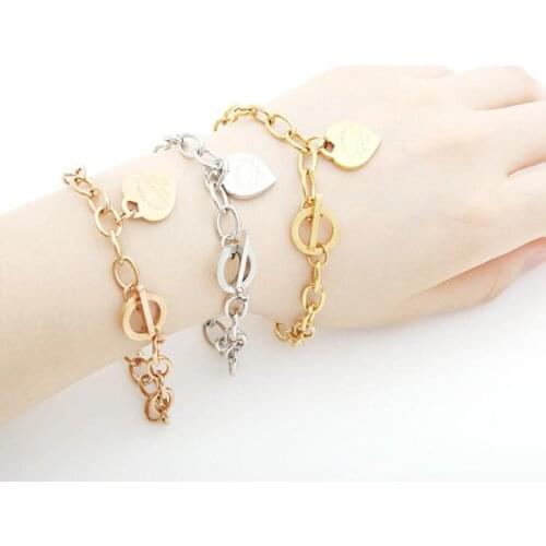 Stainless Steel Love engraved heart bracelet For Women Party Gift Fashion Letter bracelet Retro Jewelry Engraved Text