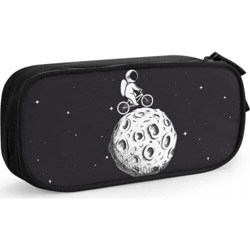 Black School Pencil Case Kids Boys Pen Bag Girls Pencil Box Storage Bag Outer Spaceman Print Cosmetic Case