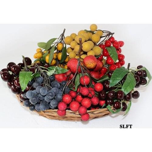 Home store shop decoration artificial fake fruit Simulation tangerine cherry waxberry tomatoes litchi Longan strawberry bunches