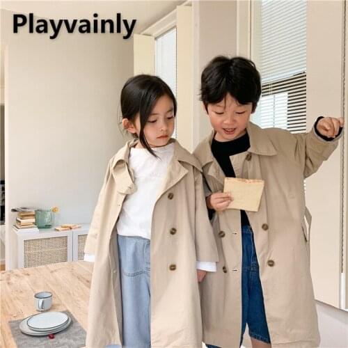 Children Trench Coat 2021 Baby Boys Girls Khaki Casual Coat Single-breasted Loose Dust Coat Boy Girl Clothes E22151
