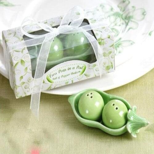 DHL Free shipping 100PCS = 50set/lot Two Peas in a Pod wedding gift - Ceramic Salt & Pepper Shakers wedding Gift with gift box