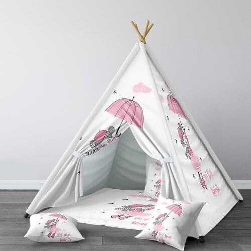Play Tent for Kids Wigwam Portable Indoor Playground Tents Children Bedrooms Girl with Pink Umbrella Model 092