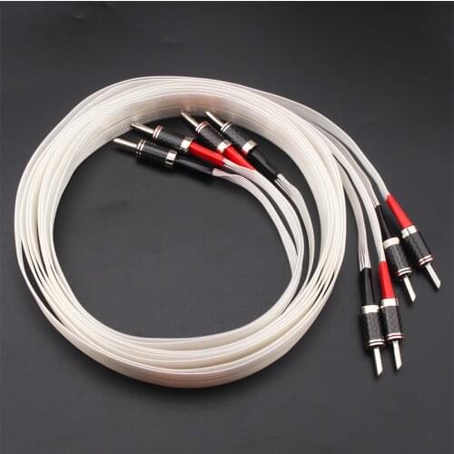 Pair HiFi Audio Speaker Cable OCC Silver Plated Speaker Wire with Carbon Fiber Banana Plug