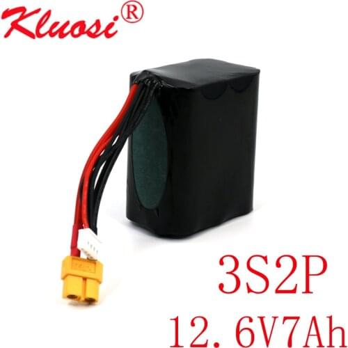 KLUOSI 12V 7Ah 3S2P High Capacity UAV Rechargeable 12.6V Li-ion Battery for Various RC Airplane Drone Quadrotor XH2.54-4P XT60