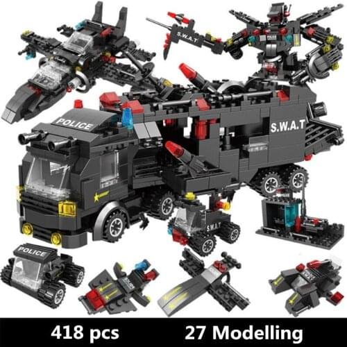 Military Assembled Building Block SWAT Police Station Building Block Toy 418 pcs 27 Modelling Diy Toy For Kids Gifts