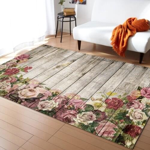 Wood Grain Flower Retro Carpets for Living Room Household Bedside Rug Sofa and Coffee Table Blanket Office Floor Mat