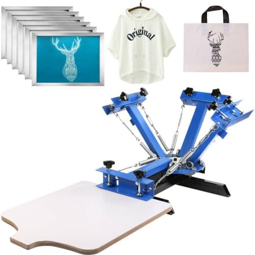 Screen Printing Machine Press 4 Color 1 Station Silk Screen Printing Machine Adjustable Double Spring Devices