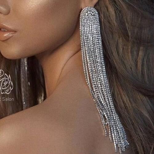 Find Me Geometric Long Tassel Earrings For Women Alloy Rhinestone Large Dangle Earrings Fashion Jewelry Accessories