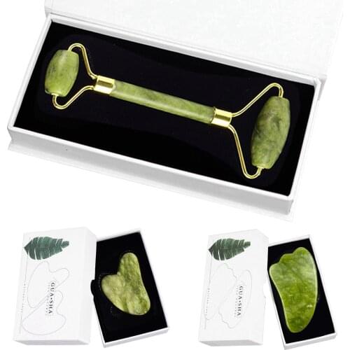 Jade Face Massage Roller Gua Sha Board Double Heads Natural Real Stone Face Lift Body Slimming Beauty Skin Care Facial Massager