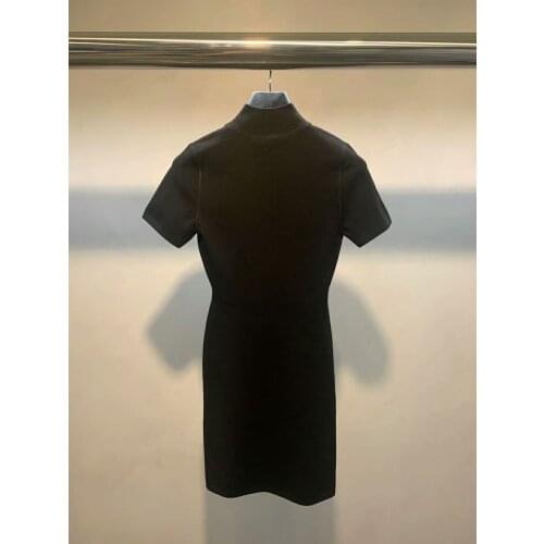 New Women Letters Slim Knitted Wrap Dress Black Knitted Short Sleeve Spring Mini Knit Dress