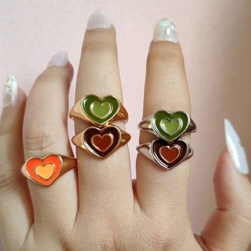 New Korean Double Layer Dripping Oil Enamel Color Heart Wedding Ring for Women Fashion Open Rings Accessories Wedding Jewelry