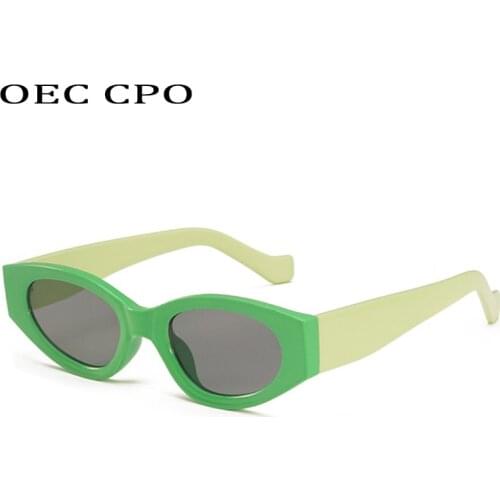 OEC CPO Vintage Small Cat Eye Women Sunglasses Men New Fashion Personality Green Punk Sun Glasses Female Oval UV400 Eyewear