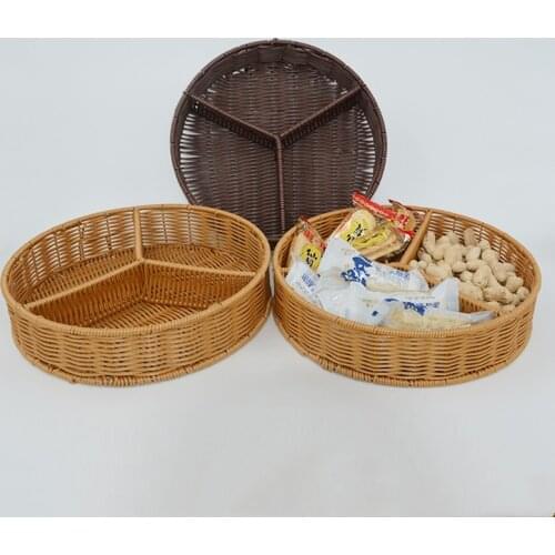 Home kitchen storage supplies three-compartment tray rattan candy tray home living room desktop creative snack fruit basket