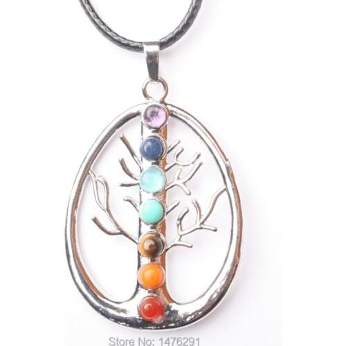 43x33MM Seven colors of natural crystal stone leaves zinc alloy Pendant 1PCS (No chain )