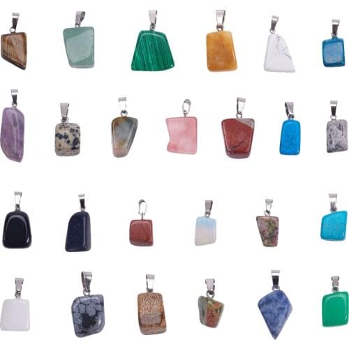24x Natural and Synthetic Nuggets Gemstone Pendants with Stainless Steel Snap On Bails For DIY Jewelry Making 15~35x10~20x5~15mm