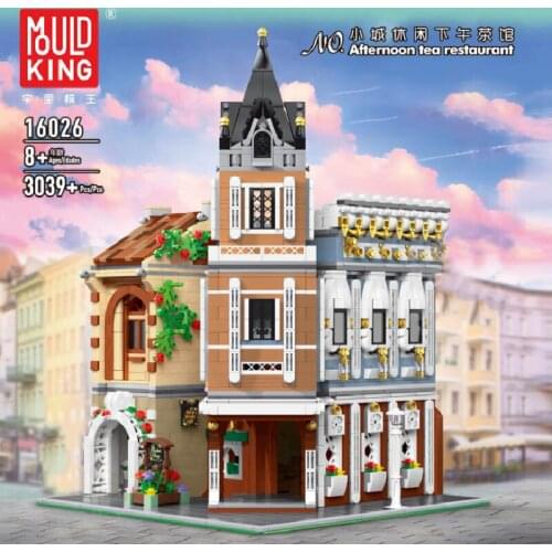 MOULD KING MOC Streetview Building Model Afternoon Tea Restaurant Model Sets Building Blocks Bricks Kids Toy Christmas Gifts