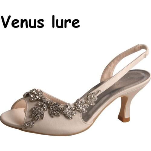 Diamante Slingback Sandals Womens Mid Heel Court Shoes for Wedding