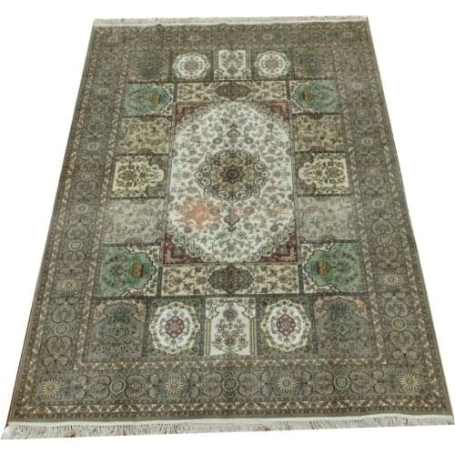Seeykeep™ 6.56x9.84ft Unique Pure Silk Handknotted Rug uses Central Medallion Floral Pattern Be Surrounded by Trellis-SK3036056