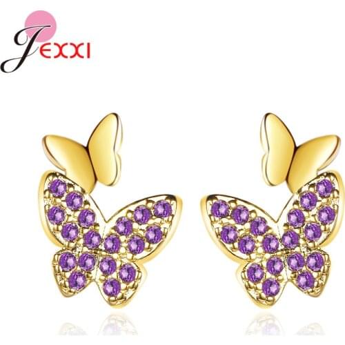 New Fashion Cute Clear Cubic Zirconia Butterfly Stud Earrings For Women Temperament 925 Sterling Silver Jewelry Gifts Supplies