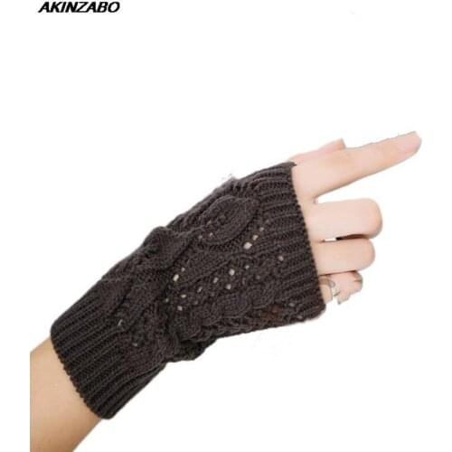 Wool Knitted Winter Glvoes Women Tide Typing Female Two Leaf Knitting Mittens Hollow Warm 2021 Fingerless Womens Thermal Gloves