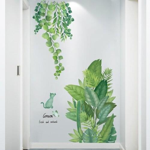 [SHIJUEHEZI] Green Tree Leaves Wall Stickers DIY Cat Animal Wall Decals for Kids Room Baby Bedroom Nursery House Decoration