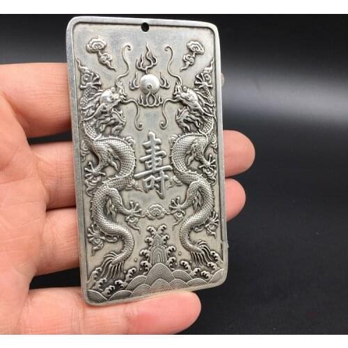 Collectable Chinese Brass Carved Animal Dragon Opera Beads Shou Word Exquisite Small Statue