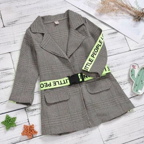 Fashion Spring Girls Formal Suit Blazer Jacket School Performance Suit Children Cool Girls Plaid Formal Suit With Belt
