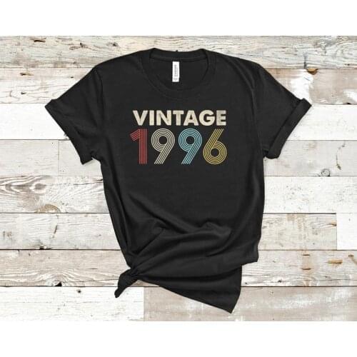 Vintage 1996 25th Shirt Distressed Retro Fade Gift Party Birthday T-Shirt Funny Letter 100%Cotton Short Sleeve Top Tees nisex