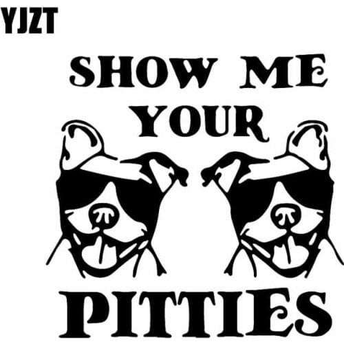 YJZT 14.9X14.2CM Creative Car Sticker Show Me Your Pitties With Two Cool Pitbulls Dog Face Decal Vinyl Black/Silver C24-1605