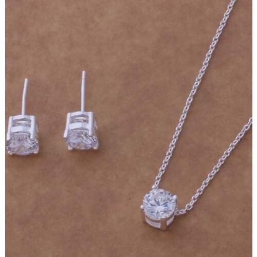 Cheap silver plated jewelry Sets pendants necklace and earrings with zircon shiny beautiful wedding gift for woman hot