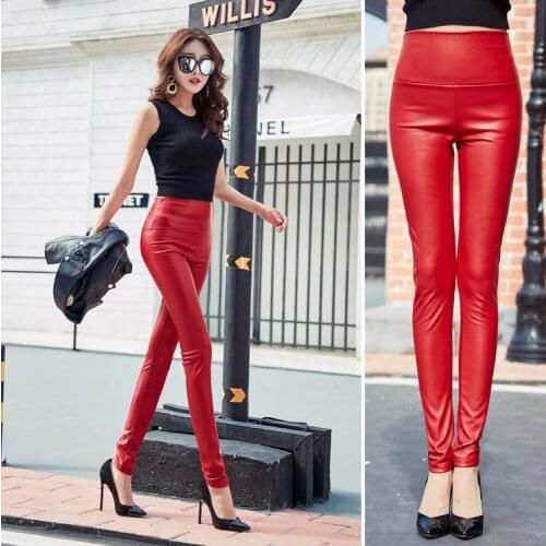 2020 PU High-waisted elastic leggings Black autumn winter new fashion fitting skinny leggings pants women