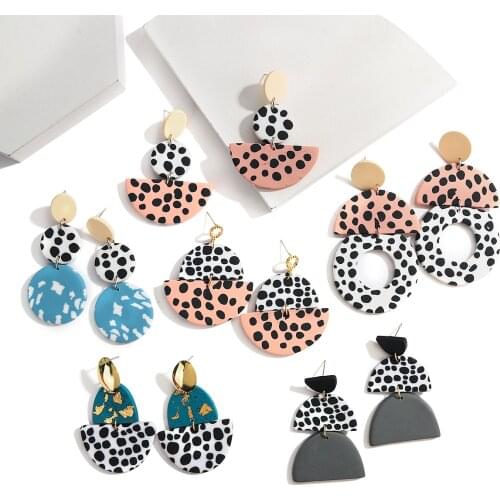 AENSOA Trendy 2021 Animal Print Dots Polymer Clay Earrings Ethnic Abstract Pattern Geometric Drop Pendant Earring for Women Gift