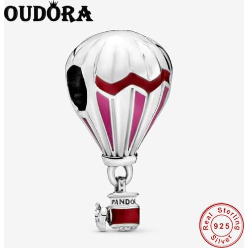 Red Hot Air Balloon Travel Charm Fit Original Pandora Charms Bracelet 925 Sterling Silver Pendant Women Fashion Jewelry Berloque