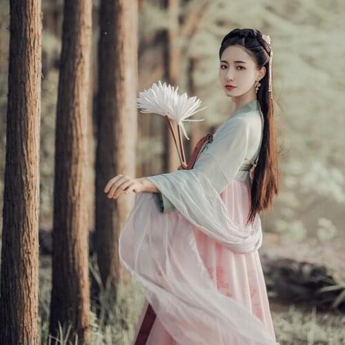 Women Embroidery Hanfu National Classical Dance Costume Festival Outfit Rave Performance Clothes Folk Fairy Dress 2 Pcs DF1110