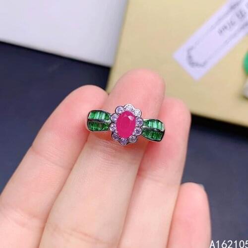 925 pure silver Chinese style natural ruby womens noble trendy flower Color zircon adjustable gem ring fine jewelry support det