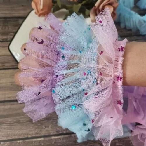 1M Sequins Star Lace Material Wide 5cm Mesh Lace Fabric Sequin Applique Trim Ribbon Lace For Sewing Clothes Dresses Crafts LQ1