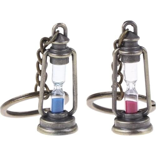 1Pc Cute Metal Lamp Shape Timer Hourglass Key Chain Ring Couple Keychain Gift