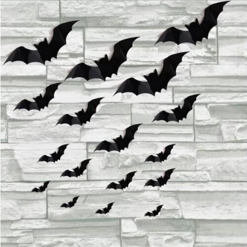 12pcs/lot 3D Black Bat Wall Sticker Home Room Living Wall Window Glass Decals Decoration Diy Halloween Party Decoration Supplies
