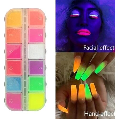 12Gird/Box Lasting Fluorescent Matte Eyeshadow Neon Pigment Powder Halloween Decoration Eyeshadow Palette