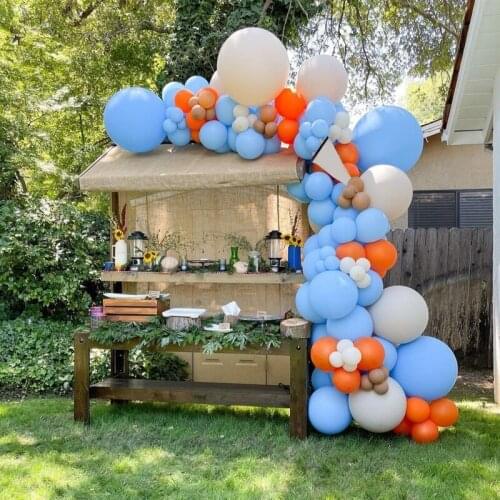 122Pcs/Lot Blue Orange White Balloons Garland Arch Kit Outdoor Field Happy Birthday Party Wedding Decorations Baby Shower Globos