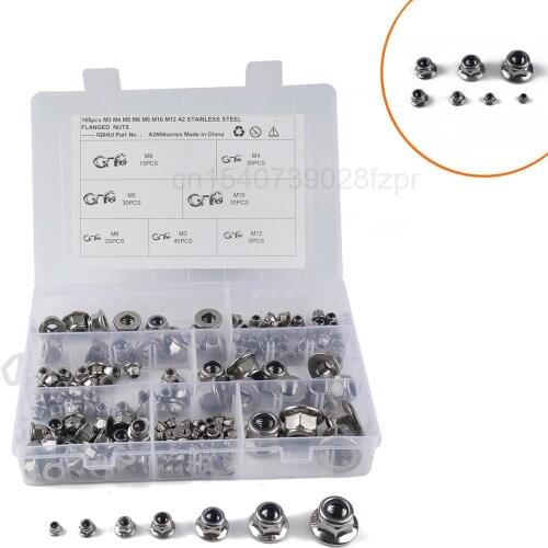 165 Boxed 304 Stainless Steel Flange Nylon Nuts 7 Specifications M3-m12 Self-locking Locknuts