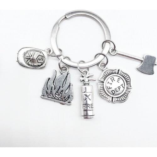 2020 Fashion Fire Cap Fire Extinguisher Axe Pendant Keychain Fire Station Fireman Memorial Keychain Gift